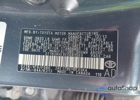 2014 Toyota Corolla S Plus from USA, damaged, VIN 2T1BURHE8EC041569